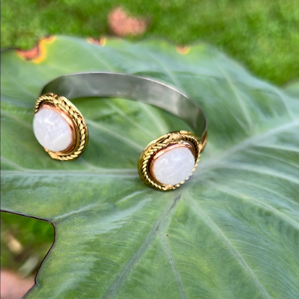 Chic Gold and Silver Bracelet with White Stones